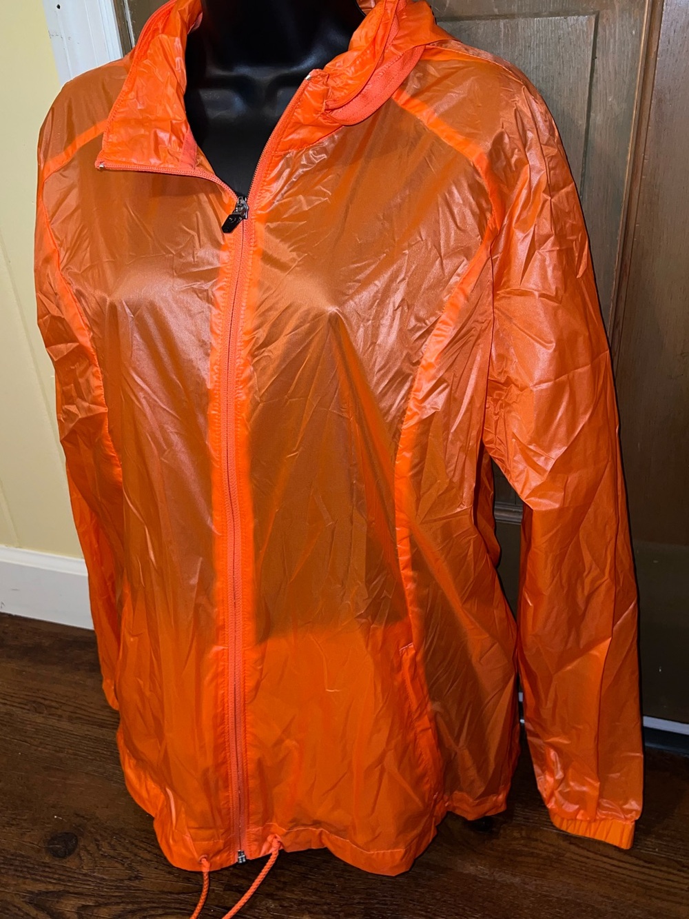 Xersion Orange Translucent Nylon Packable Windbreaker Zip Up Jacket Size XL - Picture 5 of 8
